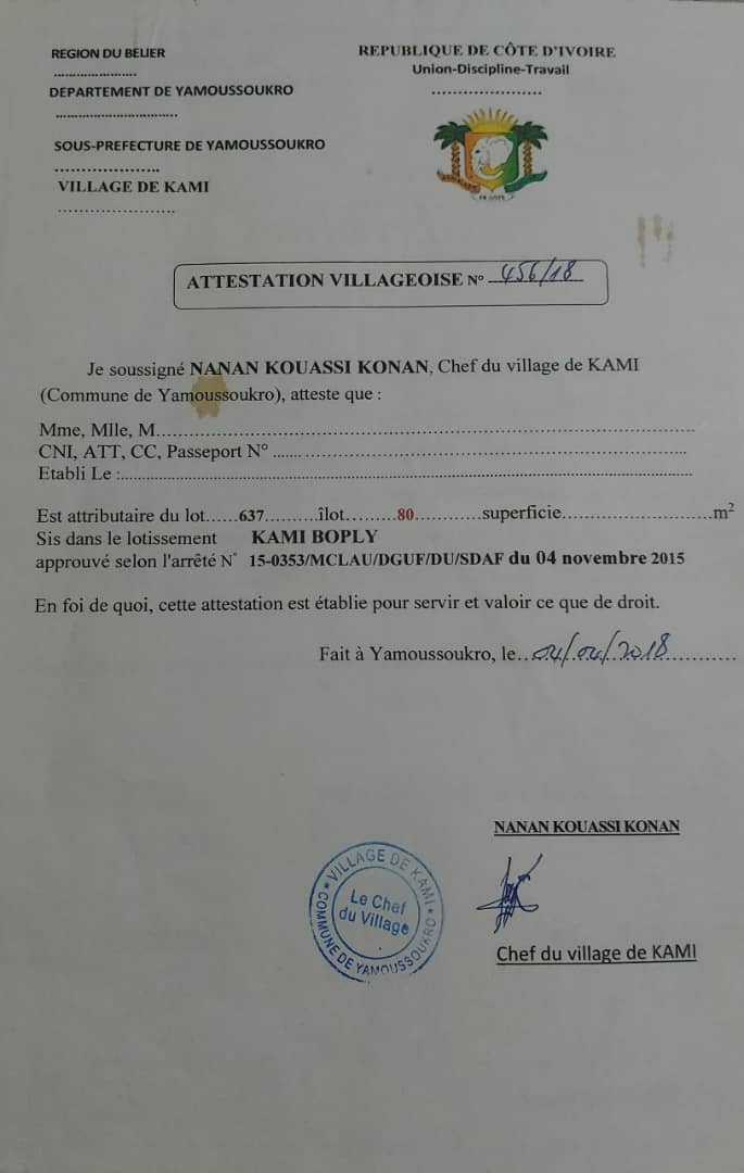 Terrain de 500 m² à vendre à Kami Bopkli (Attestation d'Attribution)