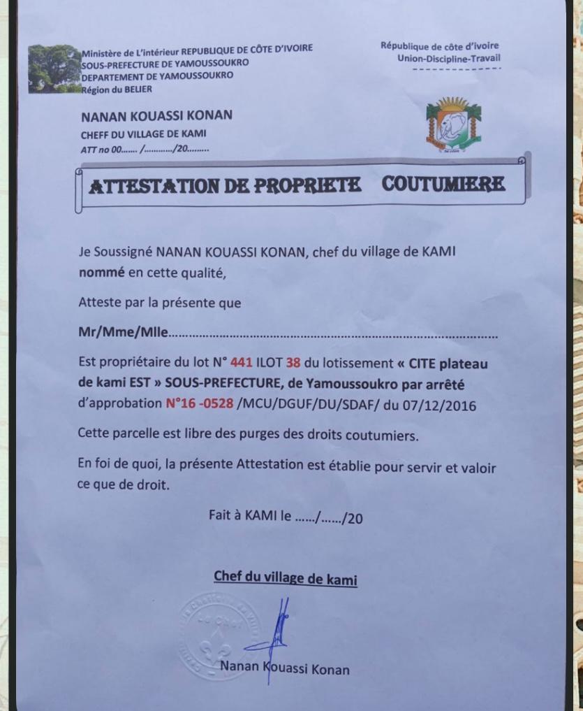 Terrain de 700 m² à vendre à Yamoussoukro (Kami)