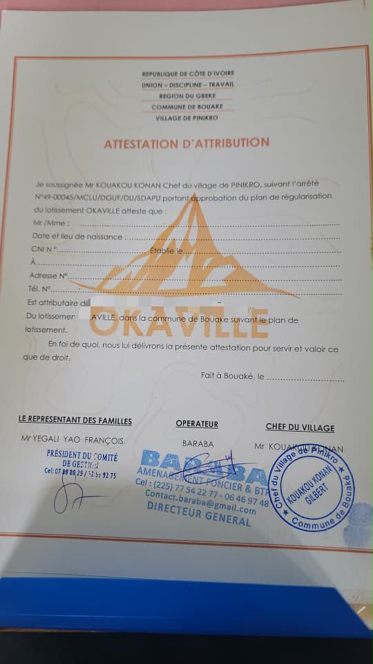 Terrain de 500 m² à vendre à Okaville (Attestation villageoise)