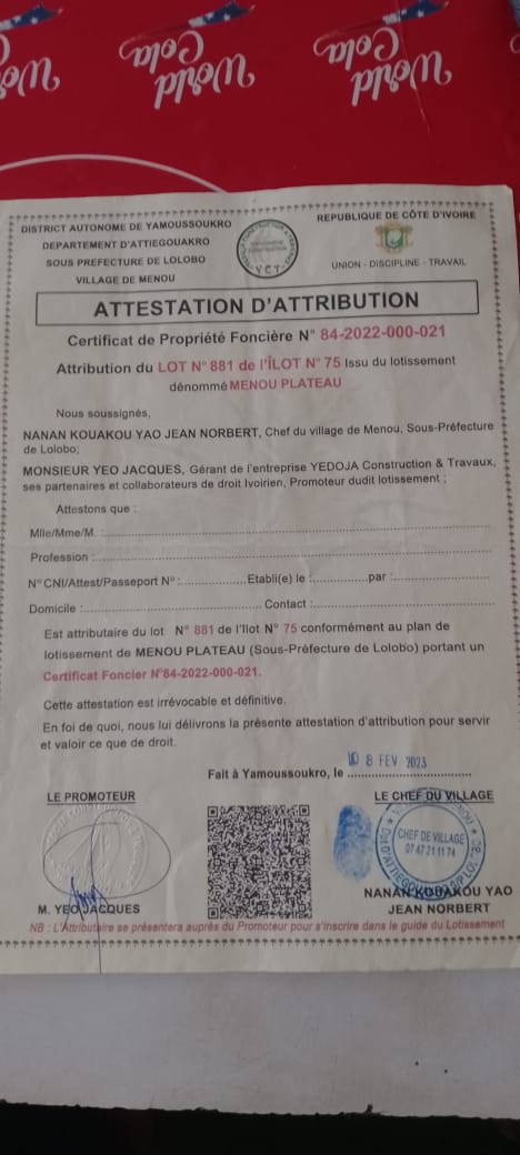 2 terrains à vendre à Bouaké après l'échangeur de Lolobo