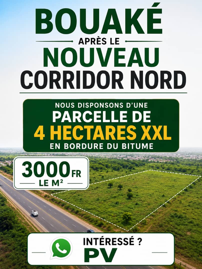Terrain de 4 hectares à vendre à Bouaké (sortie Corridor Nord)