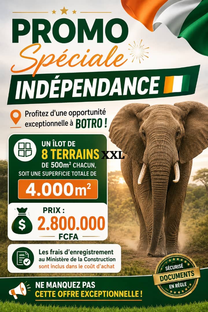 Terrain de 500 m² à vendre à Botro — îlot de 8 parcelles