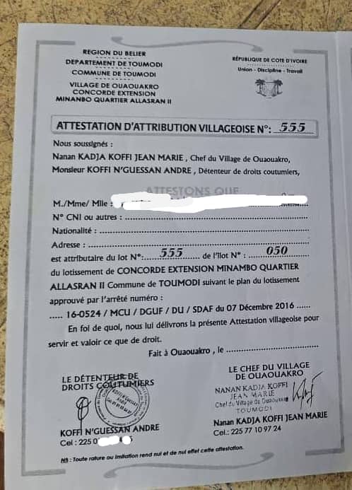 Terrain de lotissement à Toumodi Allasran 2 — ACD possible