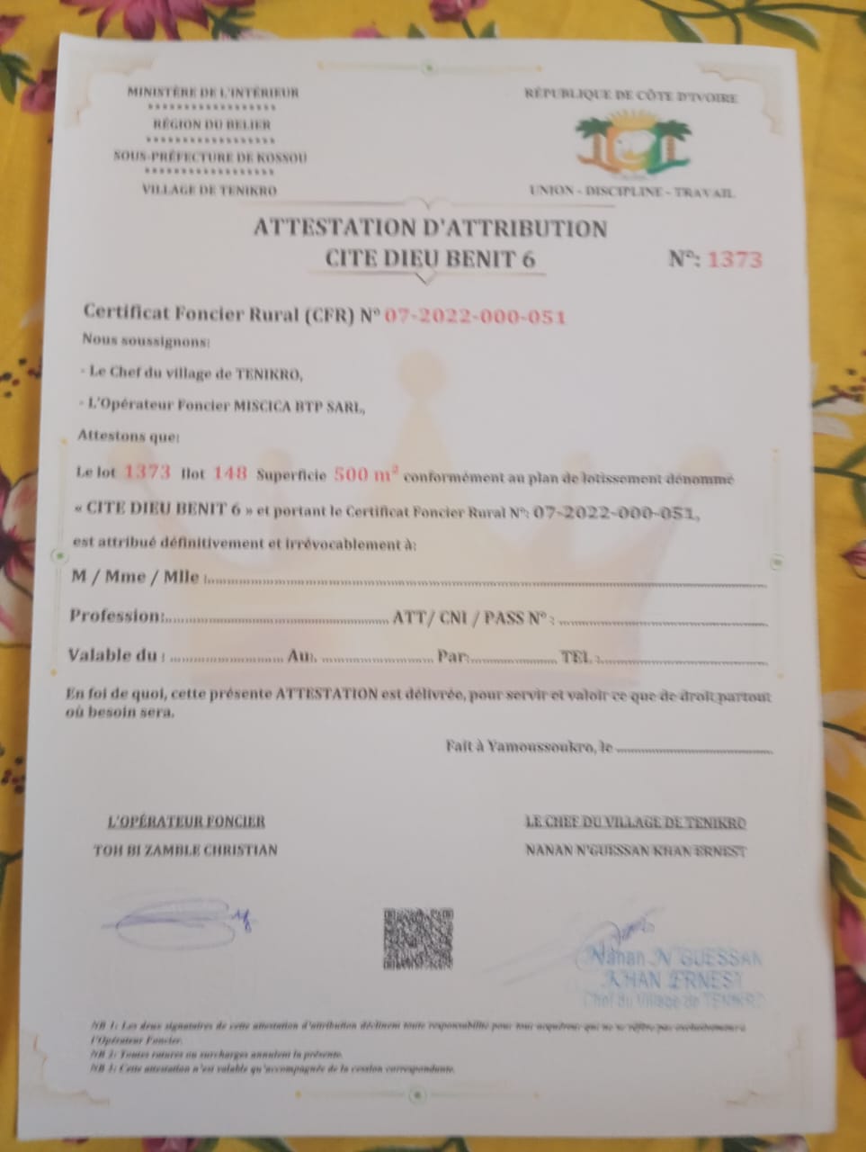 3 terrains à vendre à Ténirkro (lotissement de l'aéroport)