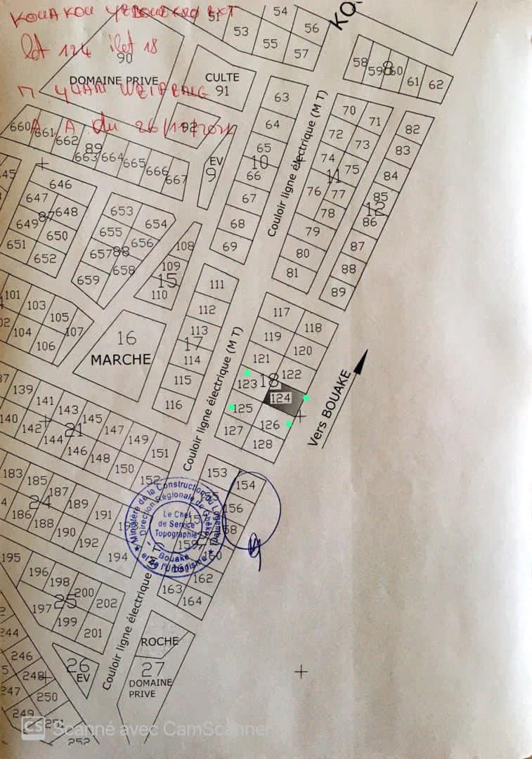 4 terrains à vendre au nouveau corridor Sud de Bouaké (TF)