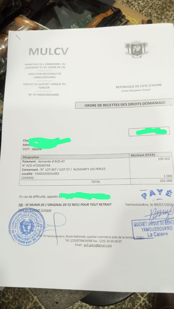 Terrain constructible à vendre à Yamoussoukro (ACD en cours)