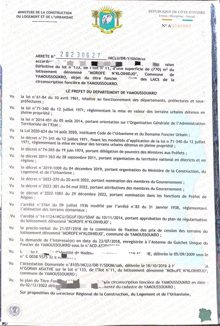 Terrain de 770 m² à vendre à Yamoussoukro (ACD disponible) 2