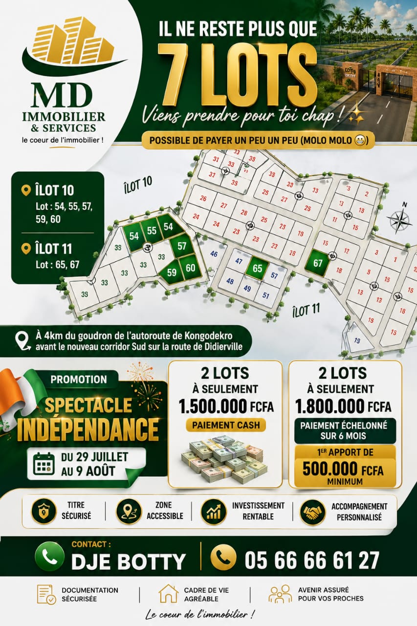 Terrain à vendre à Bouaké — promotion indépendance